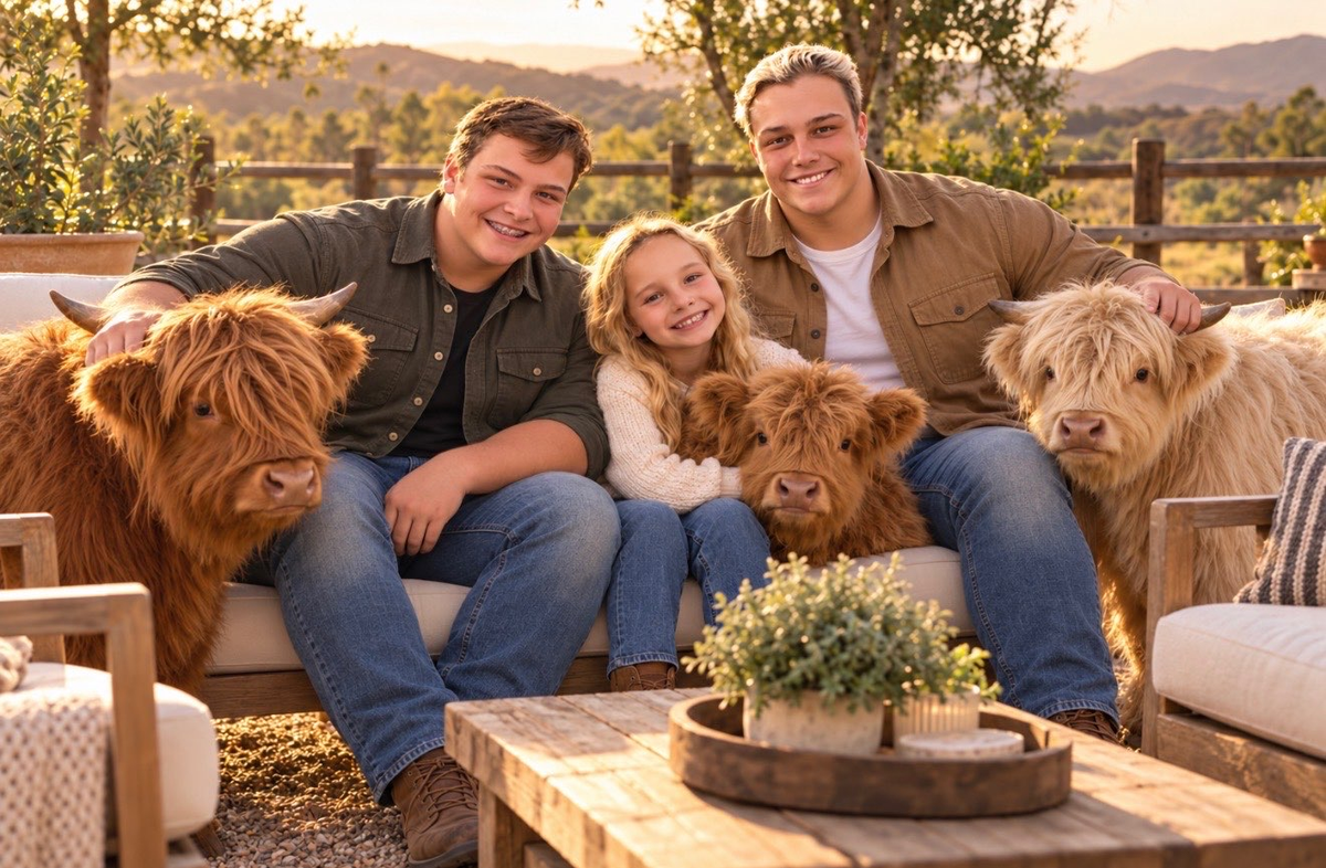 Family meeting the cows at the ranch